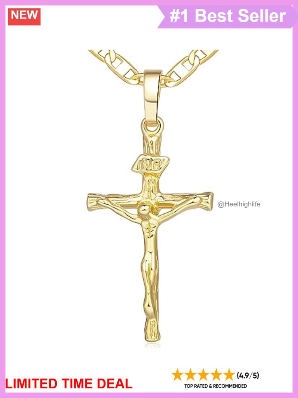 Gold Plated Cross Necklace Mariner Chain Lobster Clasp Unisex 45cm